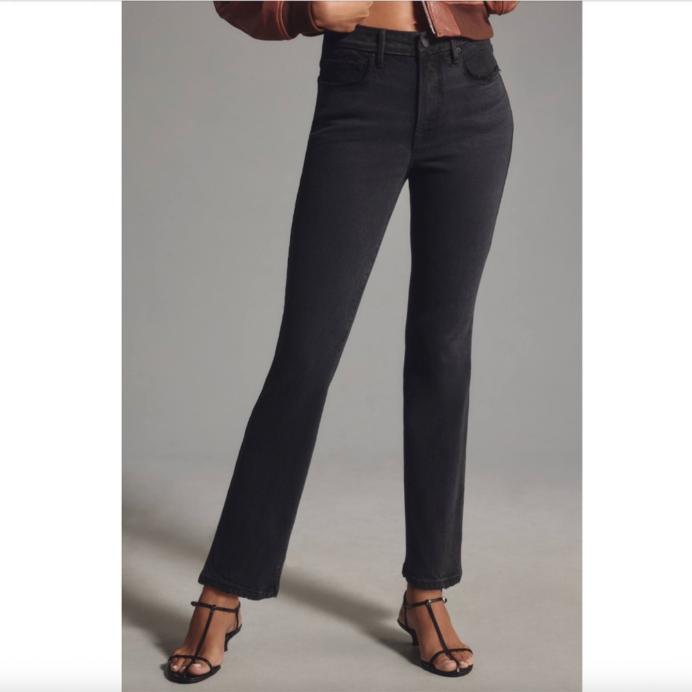 Good American Good Legs Mid-Rise Straight Jeans Darted Back Pockets BLACK340